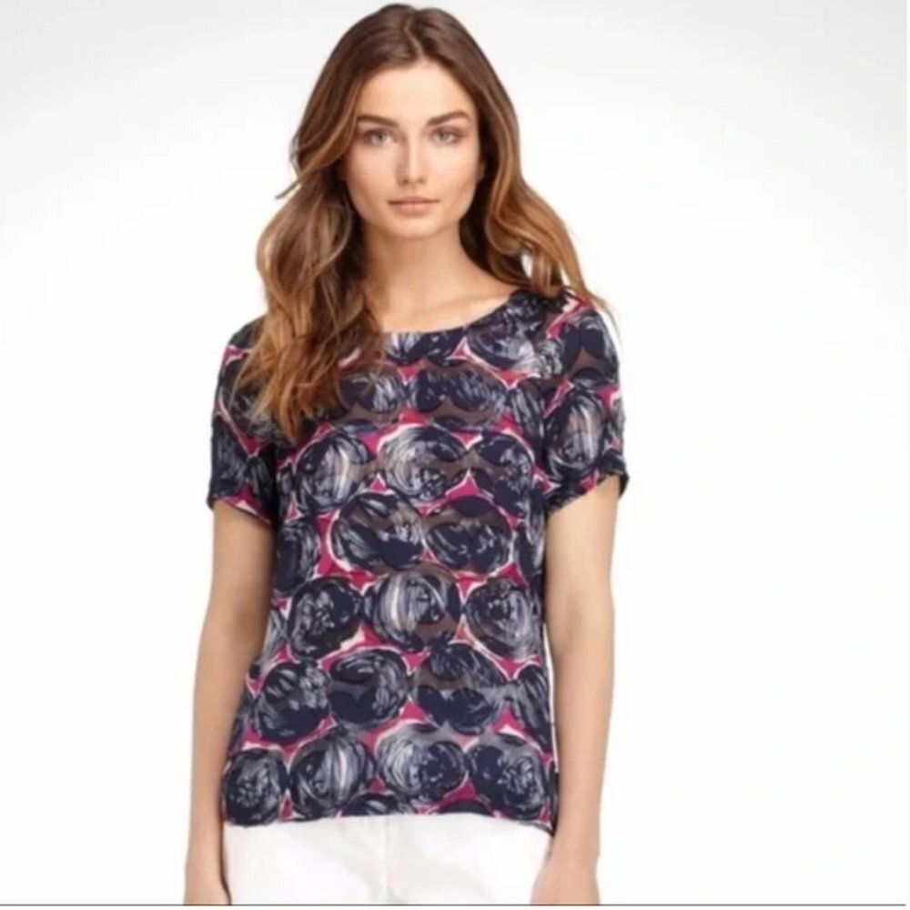 Tory Burch Silk Blend Jacquard Blue Top